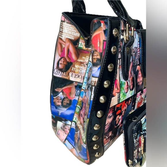 Michelle & Barrack Obama Magazine Studded Patent Leather Tote w/ Matching Wallet - Picture 3 of 10